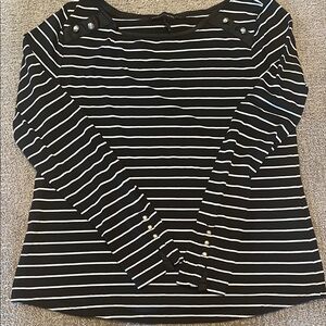 Black & White Striped Long-Sleeve Top with Button Detail